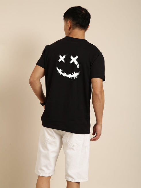 Black Printed Oversized Crew Neck T-shirt