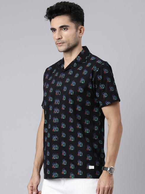 Black Printed Short Sleeves Shirt