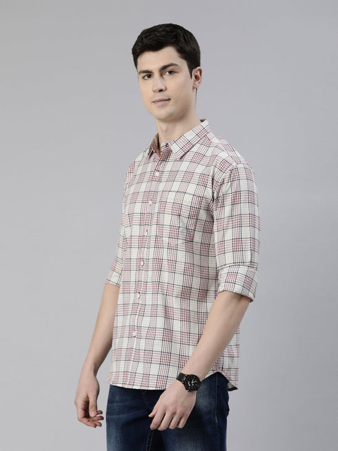 Beige Checks Full Sleeves Shirt