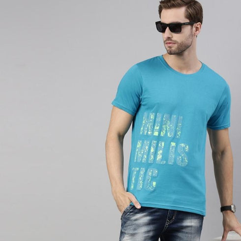 Blue Printed Crew Neck Tshirt
