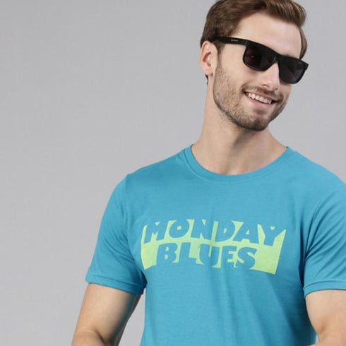 Blue Printed Crew Neck Tshirt