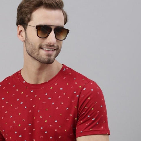 Red Printed Crew Neck Tshirt