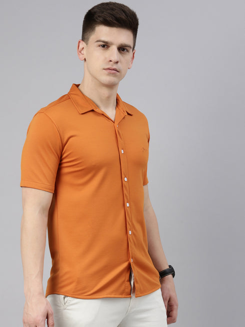 Orange Solid Tencel Stretch Knit Shirt