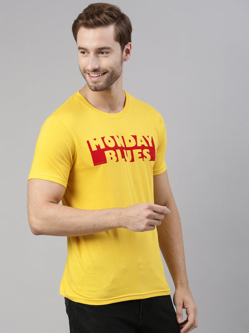Yellow Printed Crew Neck Tshirt