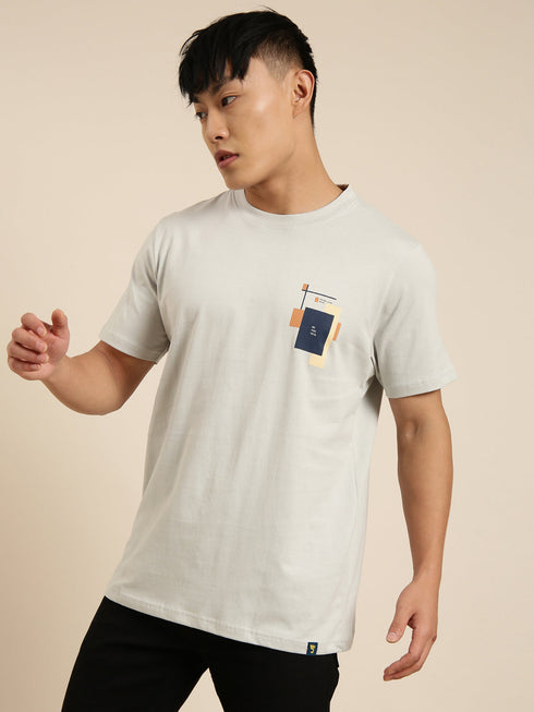 Grey Printed Crew Neck Tshirt
