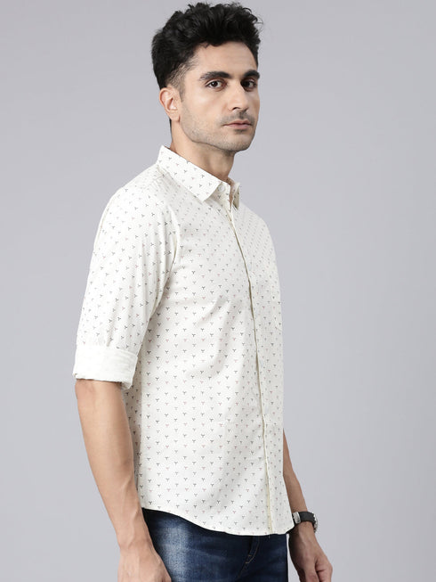 White Printed Full Sleeves Shirt