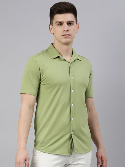 Light Green Solid Tencel Stretch Knit Shirt