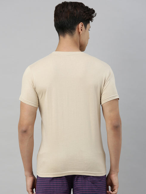 Beige solid Crew Neck T-shirt