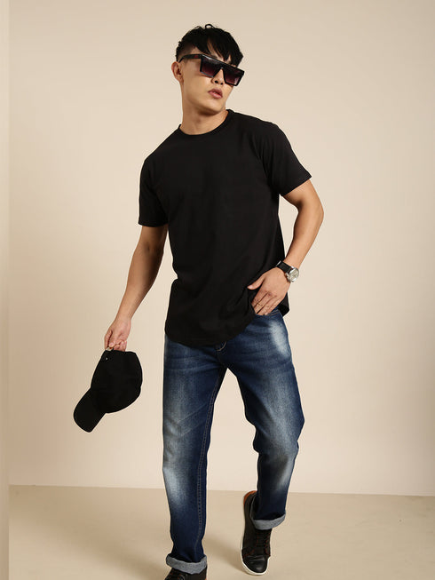 Black Printed Oversized Crew Neck T-shirt