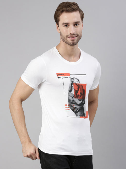 White Printed Crew Neck Tshirt