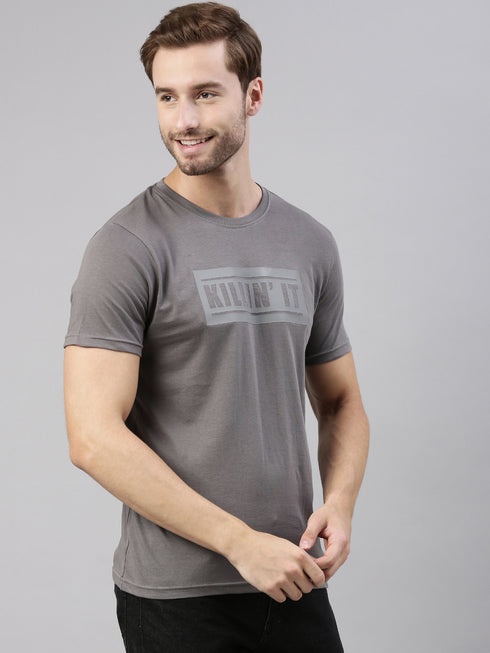 Grey Printed Crew Neck Tshirt