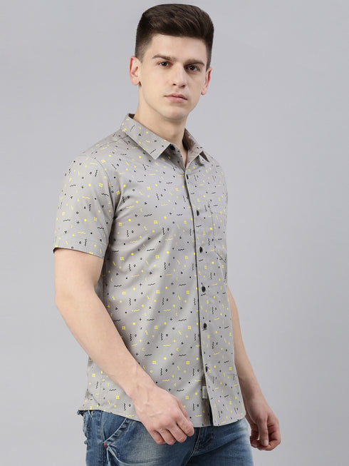 Grey Printed Short Sleeves Shirt