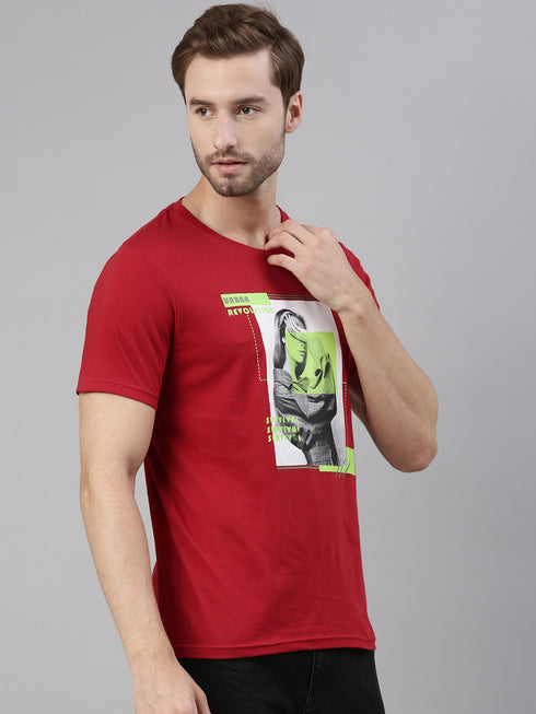 Red Printed Crew Neck Tshirt