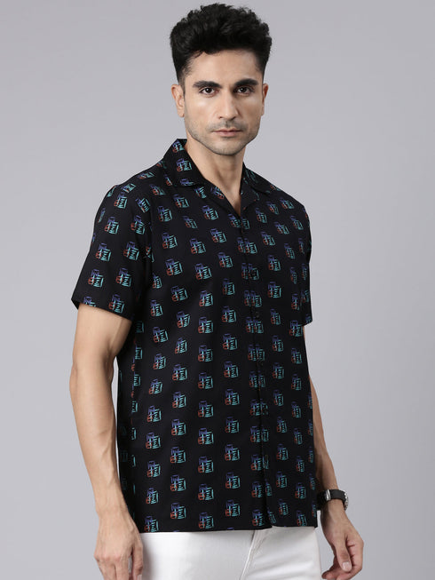 Black Printed Short Sleeves Shirt