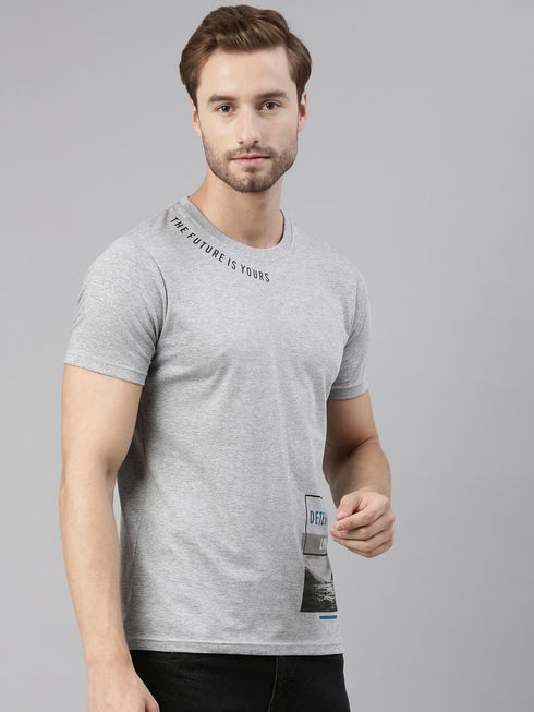 Grey Printed Crew Neck Tshirt
