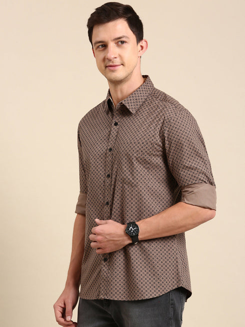 Brown Printed Full Sleeves Shirt