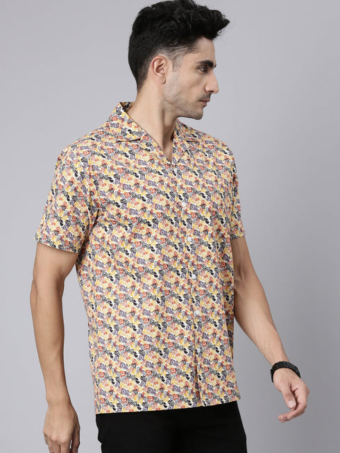 Beige Printed Short Sleeves Shirt