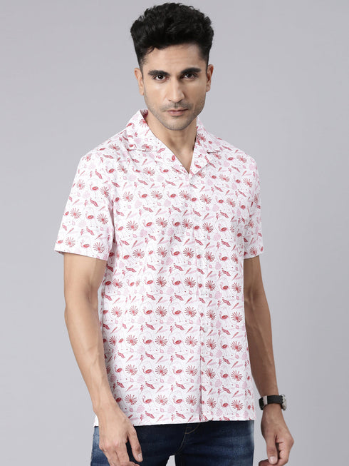 White Printed Short Sleeves Shirt