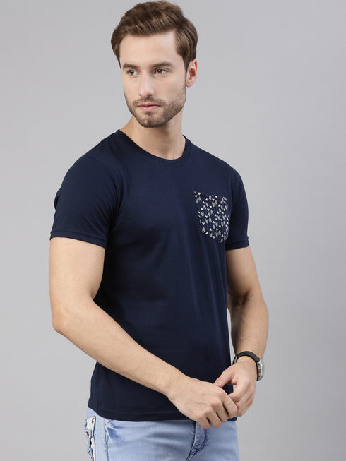 Navy Blue Printed Crew Neck Tshirt