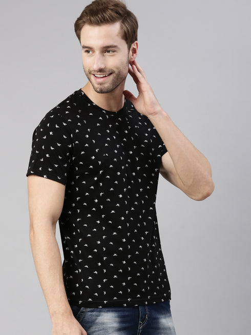 Black Printed Crew Neck Tshirt