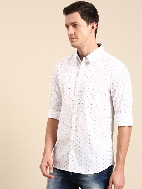 White Printed Full Sleeves Shirt