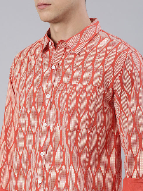 Orange Printed Full Sleeves Shirt