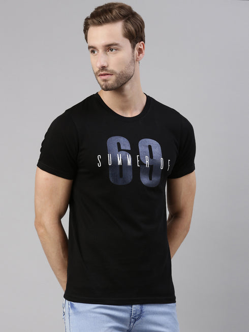 Black Printed Crew Neck Tshirt