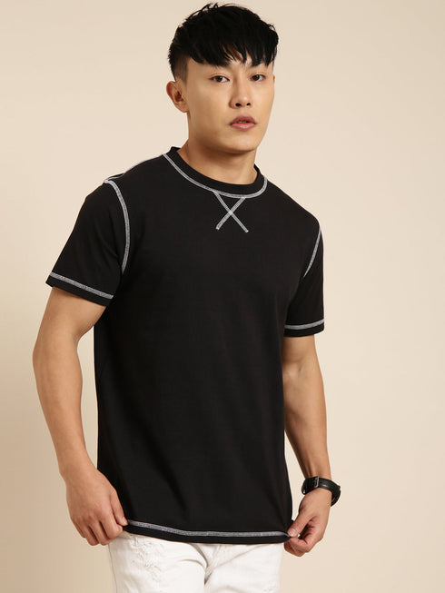Black Solid Oversized Crew Neck T-shirt