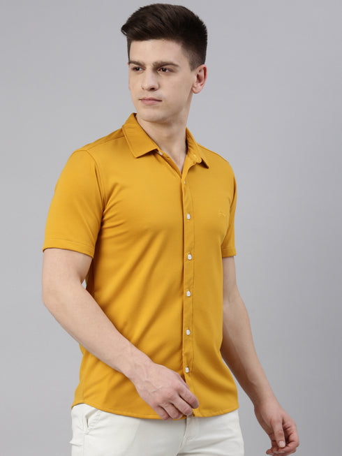 Mustard Solid Tencel Stretch Knit Shirt