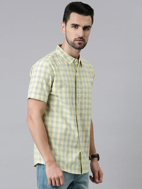 Yellow Checks Short Sleeves Shirt