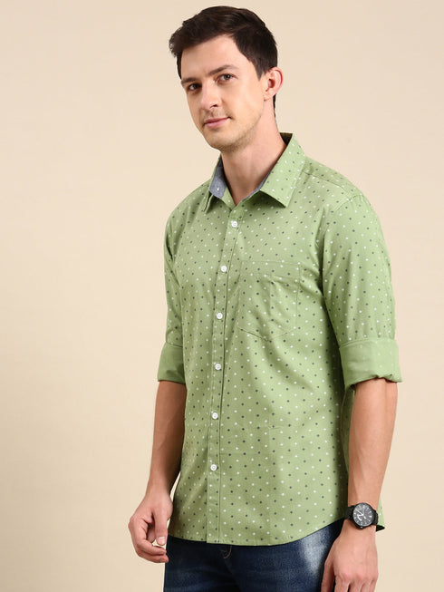 Green Printed Full Sleeves Shirt