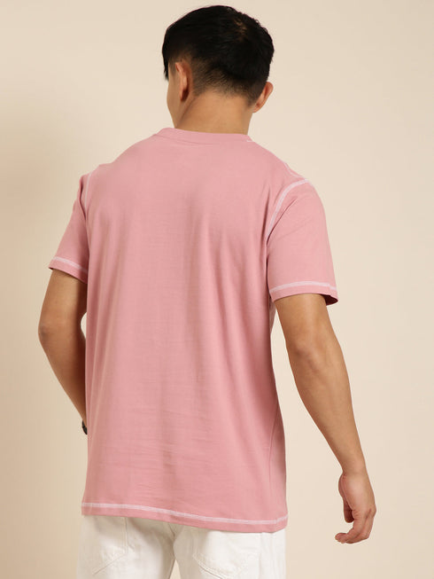 Pink Solid Oversized Crew Neck T-shirt