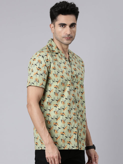 Green Printed Short Sleeves Shirt