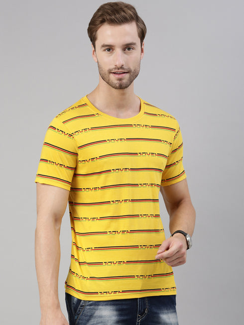 Yellow Printed Crew Neck Tshirt