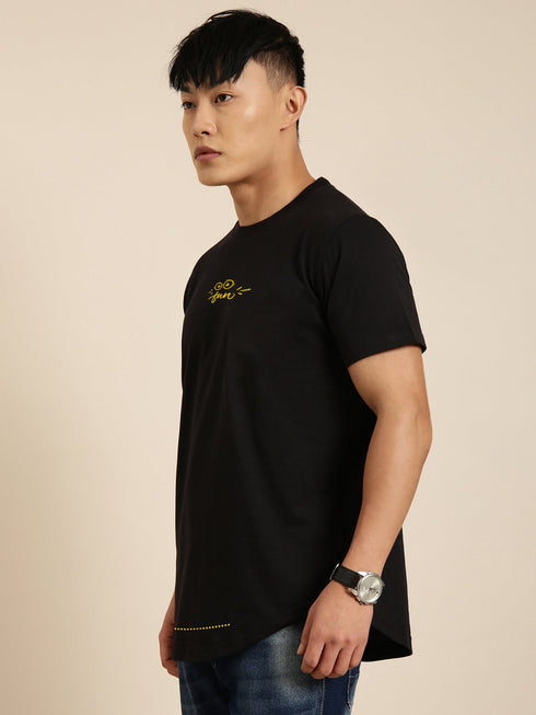 Black Solid Oversized Crew Neck T-shirt