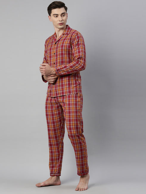 Burgandy Checked Pure Cotton Sleepsuit