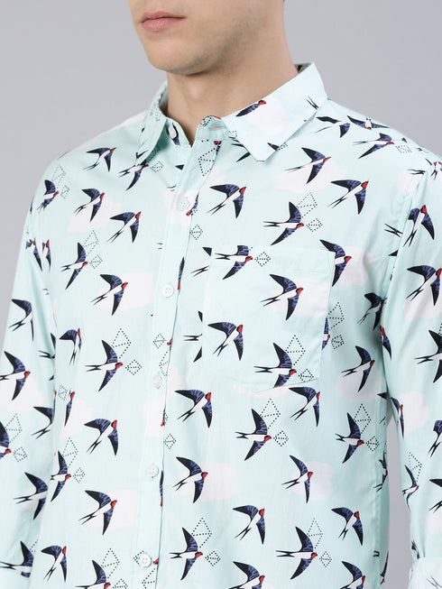 Blue Printed Full Sleeves Shirt