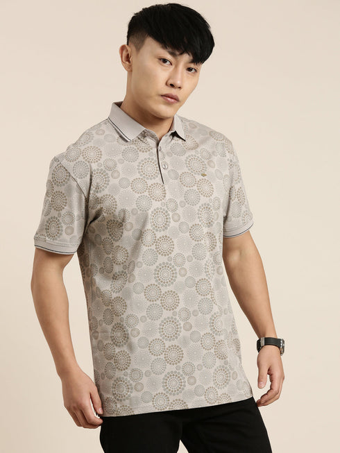 Grey Printed Polo T-shirt