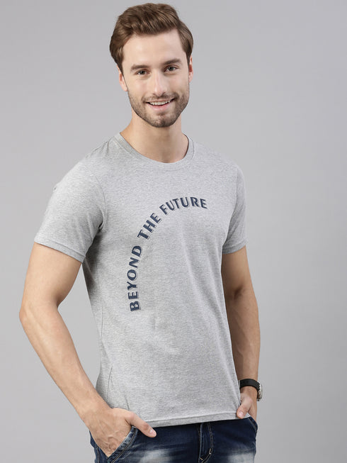 Grey Printed Crew Neck Tshirt