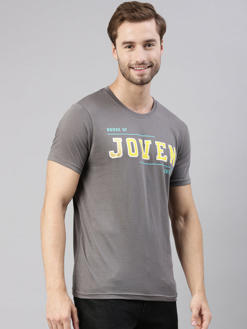 Grey Printed Crew Neck Tshirt