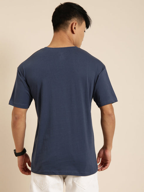 Navy Blue Printed Crew Neck T-shirt