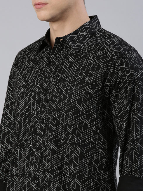 Black Printed Full Sleeves Shirt