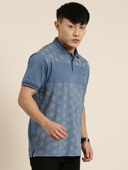 Blue Printed Polo T-shirt