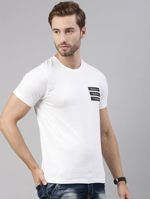 White Printed Crew Neck Tshirt