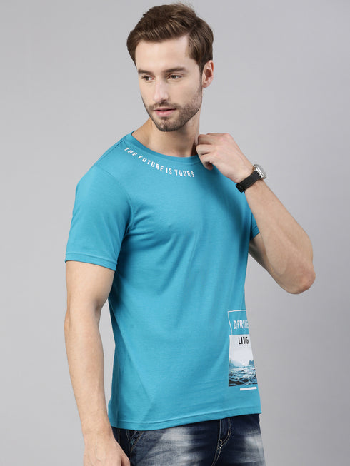 Blue Printed Crew Neck Tshirt