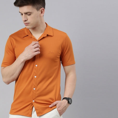 Orange Solid Tencel Stretch Knit Shirt