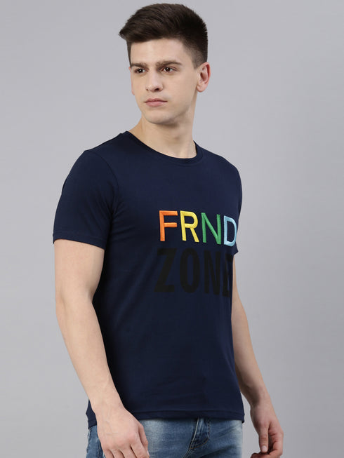 Navy Blue Printed Crew Neck Tshirt