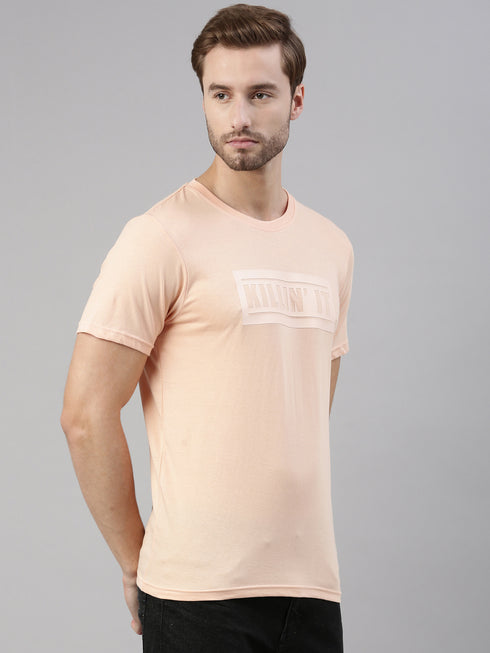 Peach Printed Crew Neck Tshirt