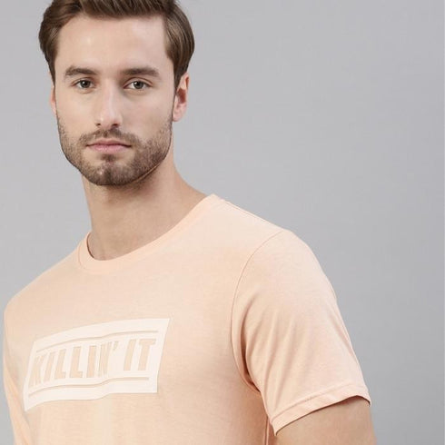 Peach Printed Crew Neck Tshirt