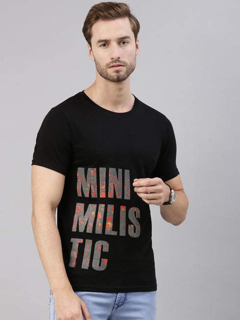 Black Printed Crew Neck Tshirt
